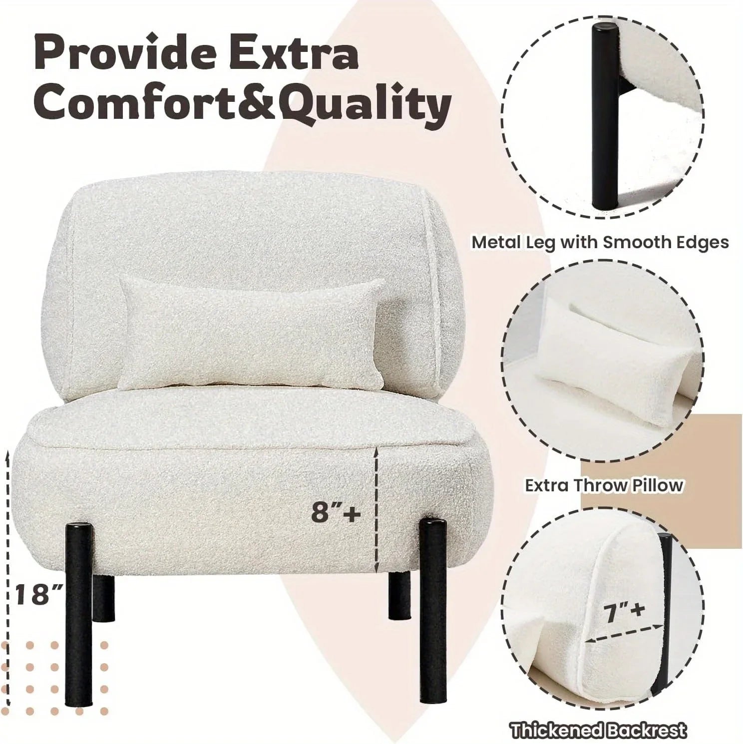[Plush Extra Large Accent Chair] Plush Extra Large Mid Century Modern Accent Chair | Teddy Fabric Lounge Chair with Pillow, Sturdy Metal Frame (350lb) - Reading Armchair for Living Room, Bedroom & Office House Of Avana