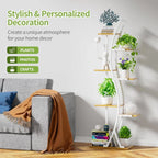 63-inch Tall Indoor Plant Stand with White Metal Frame and Wood Finish Shelves