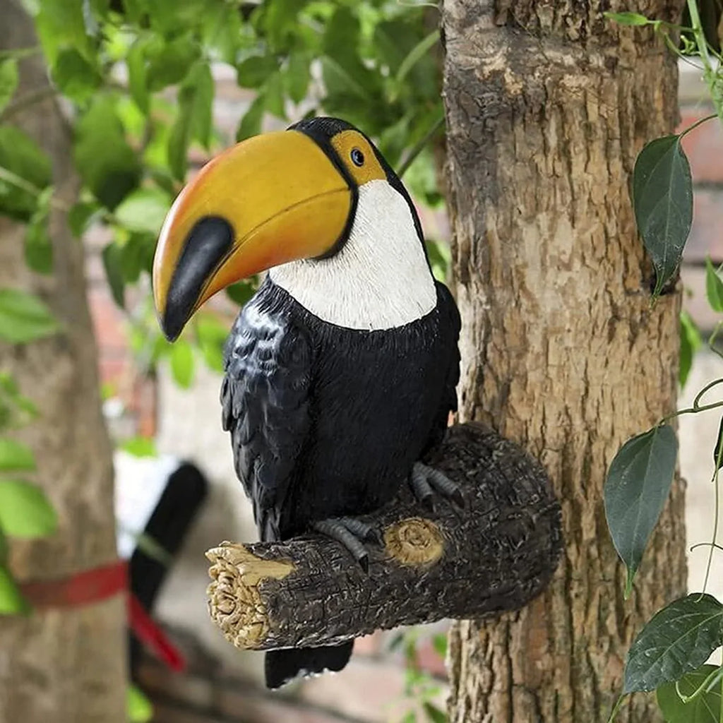 11.4" Tall Toucan Tree Hugging Garden Statue - Vibrant Multi-Color Resin Tropical Bird Sculpture with Expressive Eyes & Black/White Feathers, Indoor/Outdoor Hanging Decor for Lawn, Porch, Patio - No Electricity Needed, Durabl House Of Avana