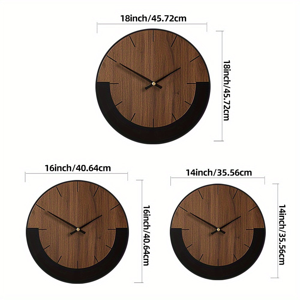 [Vintage Wooden Wall Clock] Vintage Rustic Wooden Round Wall Clock - Silent Battery Operated, 14/16/18 Inch, Black & Brown, Home Decor for Living Room, Bedroom, Office, Kitchen House Of Avana