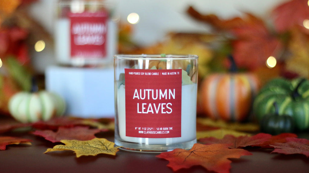 Autumn Leaves Container Candle Clay House Candles