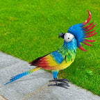 Large Outdoor Metal Garden Parrot Statue - Waterproof & Sunproof All-Weather Resistant Bird Decor with Vibrant Blue, Green, Yellow, Red, Orange, Black, White, Grey, Brown, Pink, Purple Feathers - Easy Mounting Hardware Includ House Of Avana