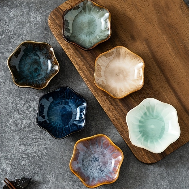6pcs Kiln-Transformed Japanese Ceramic Sauce Dish, Flavor Dish, Vinegar Dish, Dipping Sauce Dish, Creative Glaze Underglaze Small Plate, Seasoning and Pickles Set House Of Avana