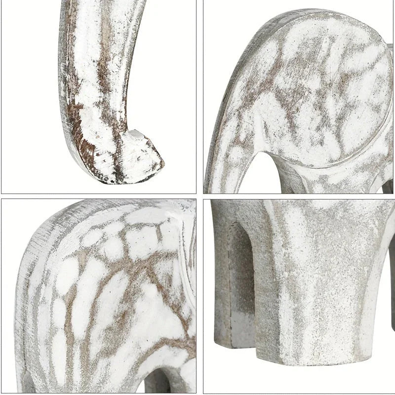 Vintage White Elephant Figurines - Wooden Travel Theme Decorative Statues for Various Room Types, Indoor Use, No Electricity Required House Of Avana