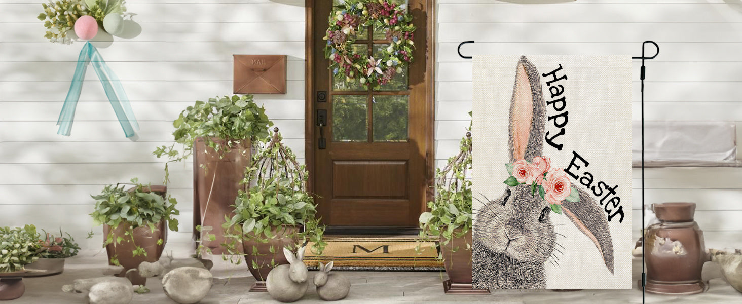 Garden Flag - Decorative Easter Bunny Polyester 12x18