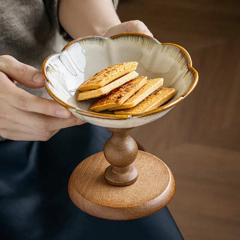 Fruit Bowl - Ceramic Wooden Round