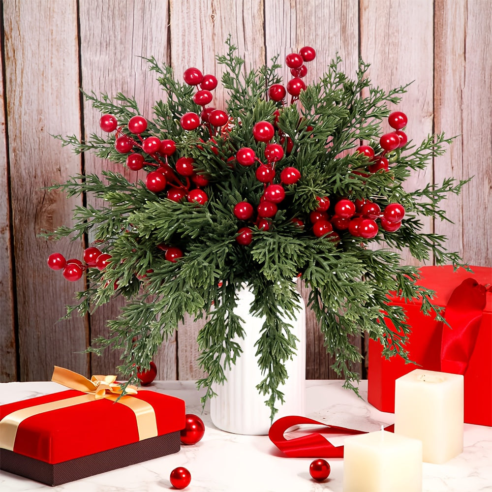 20pcs FREYSITE Artificial Pine Branches with Red Berries - 25.3cm Realistic Faux Evergreen Norfolk Pine & Cypress Stems, Lush Green Needles & Berry Stems for DIY Garland, Wreaths, Tabletop Centerpieces, Fireplace Mantel Decor House Of Avana