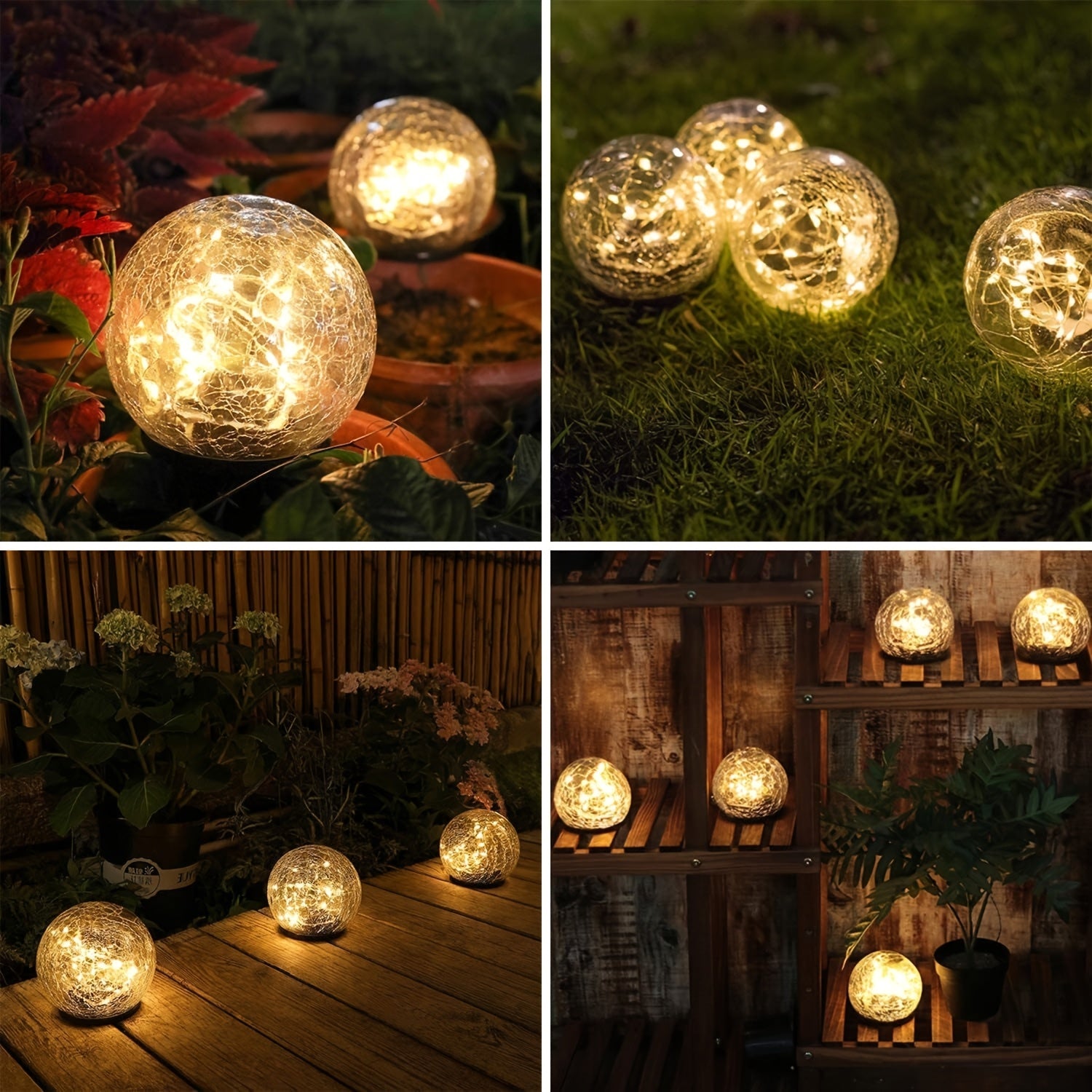 1/2/4 Sets Of Garden Solar Lights, Cracked Glass Bulb LED Outdoor Decorative Lights, Solar Floor Lights, Garden Landscape Lawn Lights, IP44 Waterproof And Durable, Suitable For Courtyards, Lawns And Gardens And Universal Holi House Of Avana