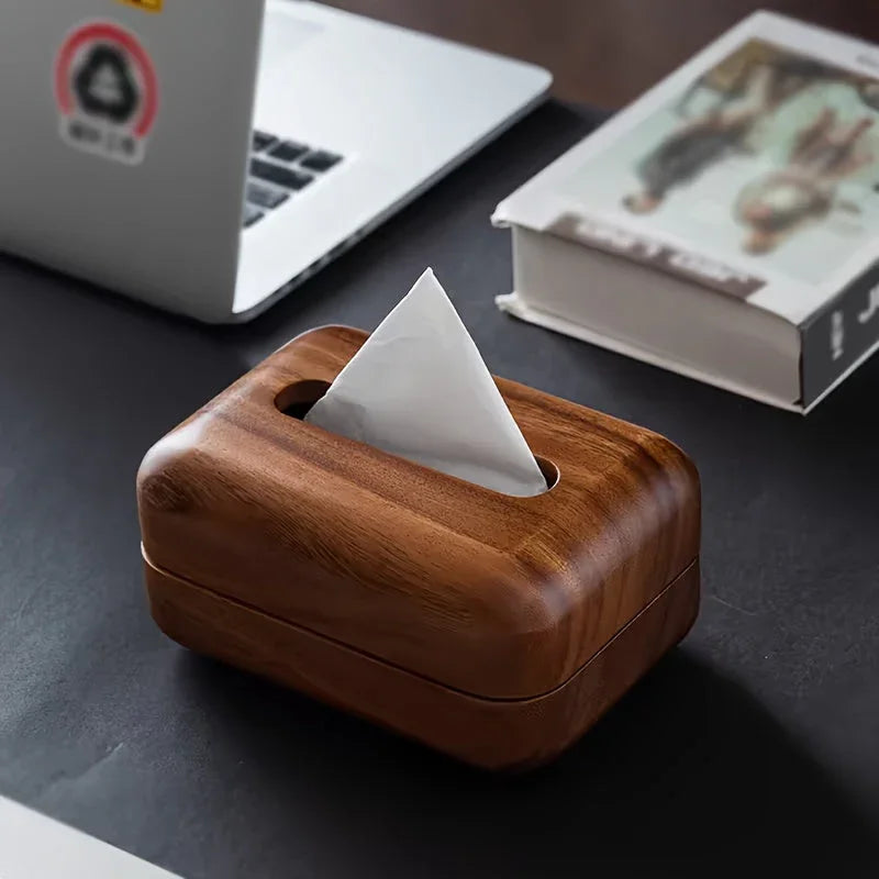 Handmade Bamboo Tissue Box Cover with Vintage Design - Solid Wood Storage Holder for Home Decor, Jewelry & Office Supplies, Decorative Storage Box, Natural Wood Finish House Of Avana
