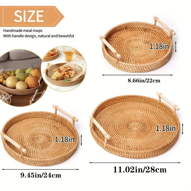 Handmade Rattan Trays - Fruit Plates, Heat-Resistant Mats