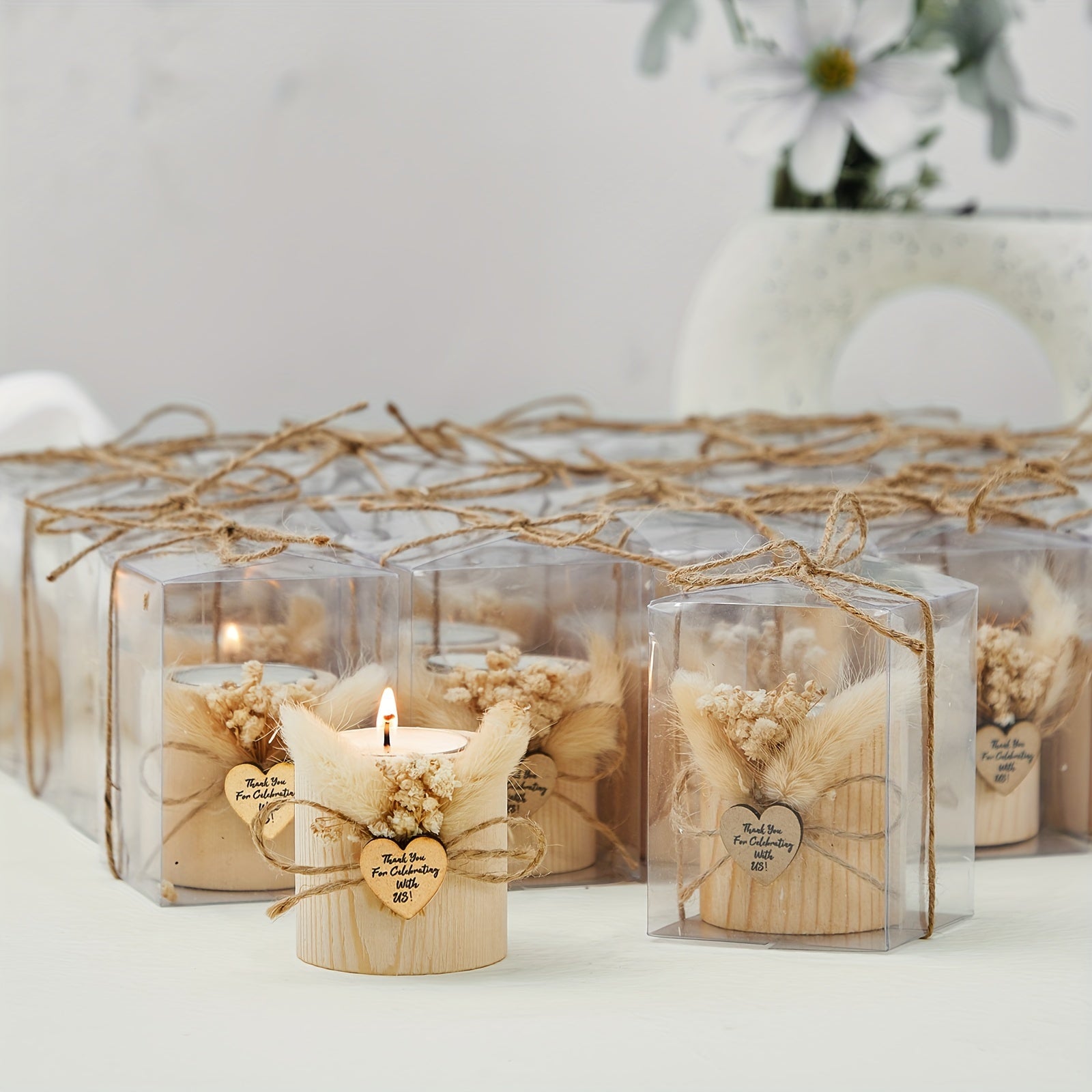 [Light Brown Wedding Party Candle Gifts] 50pcs Rustic Wedding Favor Candle Holders Bridal Shower Favors Candles Wedding Party Favors Wedding Wooden Candle Gifts Wedding Souvenirs for Guest Romantic Gifts Wedding Decorations, House Of Avana