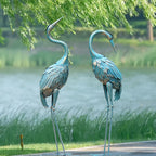 Set of 2 Crane Garden Statues – Blue Metal [[SKU:HOA-SCU-555]]