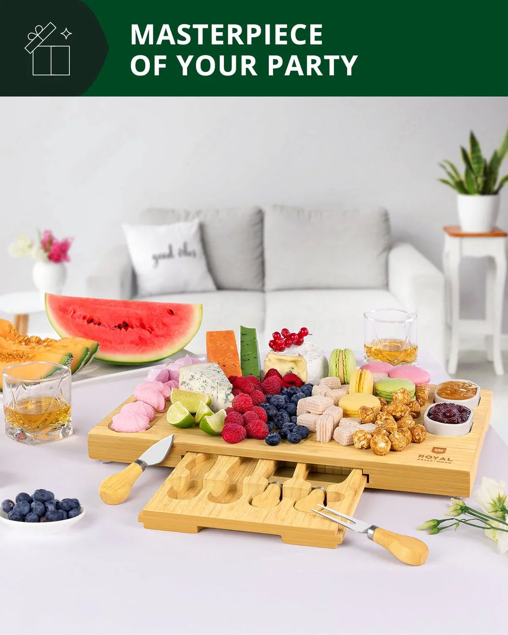 Cheese Board Set w/knives, 16.5“x11” Royal Craft Wood