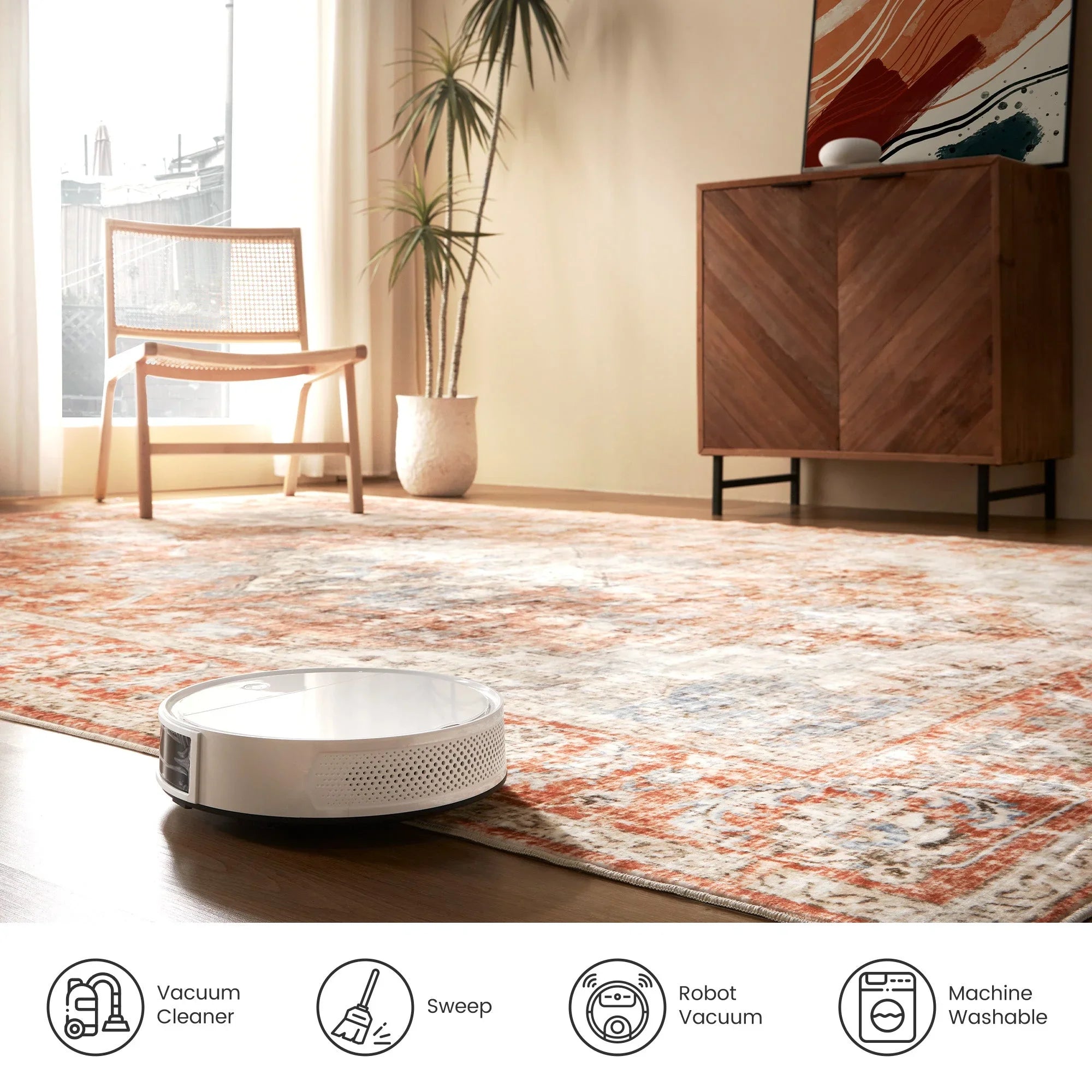 Washable Plush Area Rug - Neutral Vintage for Indoor/Outdoor - Brown Brick