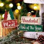 4pcs Christmas Table Centerpiece Christmas Tree, "Happy New Year" In English, Christmas Tiered Tray Decoration Set, Wooden Signs, Rustic Cute Tabletop Decor, Holiday Home Accessories, Suitable For Dining Tables, Fireplaces, C House Of Avana