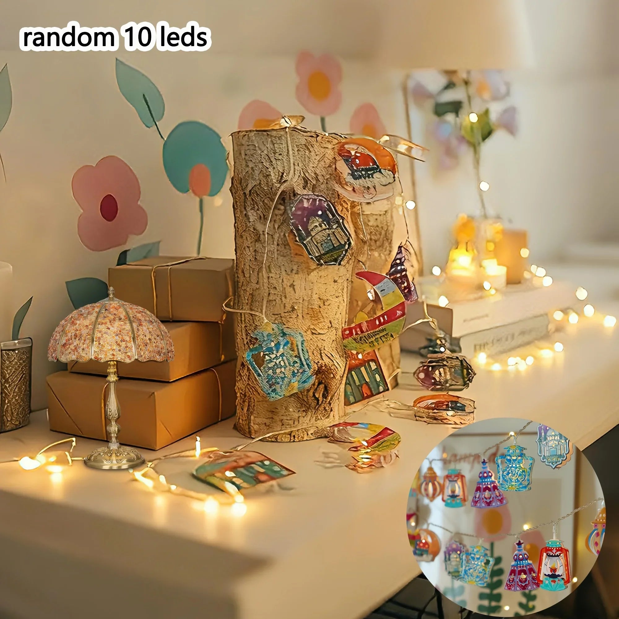 1 Multicolor LED  String Lights - 149.86 cm, 10 LEDs, Battery-free Operation, Arabian Palace Design with Colorful Glass Patterns, Suitable for  Decorations, Muslim Festivals, Home Ambiance, Islamic Celebrations, Commercial De