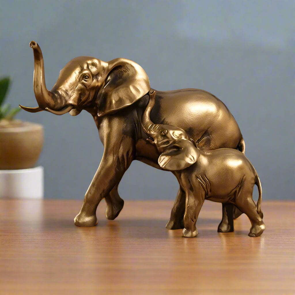 Golden Elephant Family Figurine House Of Avana