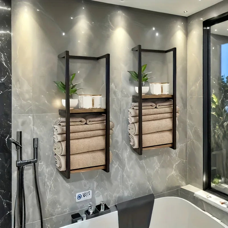 1pc French Country Style Wall-Mounted Storage Rack - Metal Towel and Bathroom Organizer with Multiple Shelves, Ideal for Living Rooms, Bathrooms, Hotels, and Homestays, Towel Rack for Bathroom House Of Avana