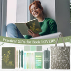 14pcs Book Lovers Gift Set 16oz Green Plastic Tumbler Canva Bag A6 Journal Notebook Ballpoint Pens Sticky Notes Highlighters for Librarian Bookworm Readers Nurse Study House Of Avana