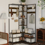 178.5cm H Coat Rack Shoe Bench: Industrial Corner Coat Stand with Shoe Rack Storage Bench for Entryway, Coat Rack Stand with 10 Hooks for Living Room, Bedroom, Rustic Brown House Of Avana
