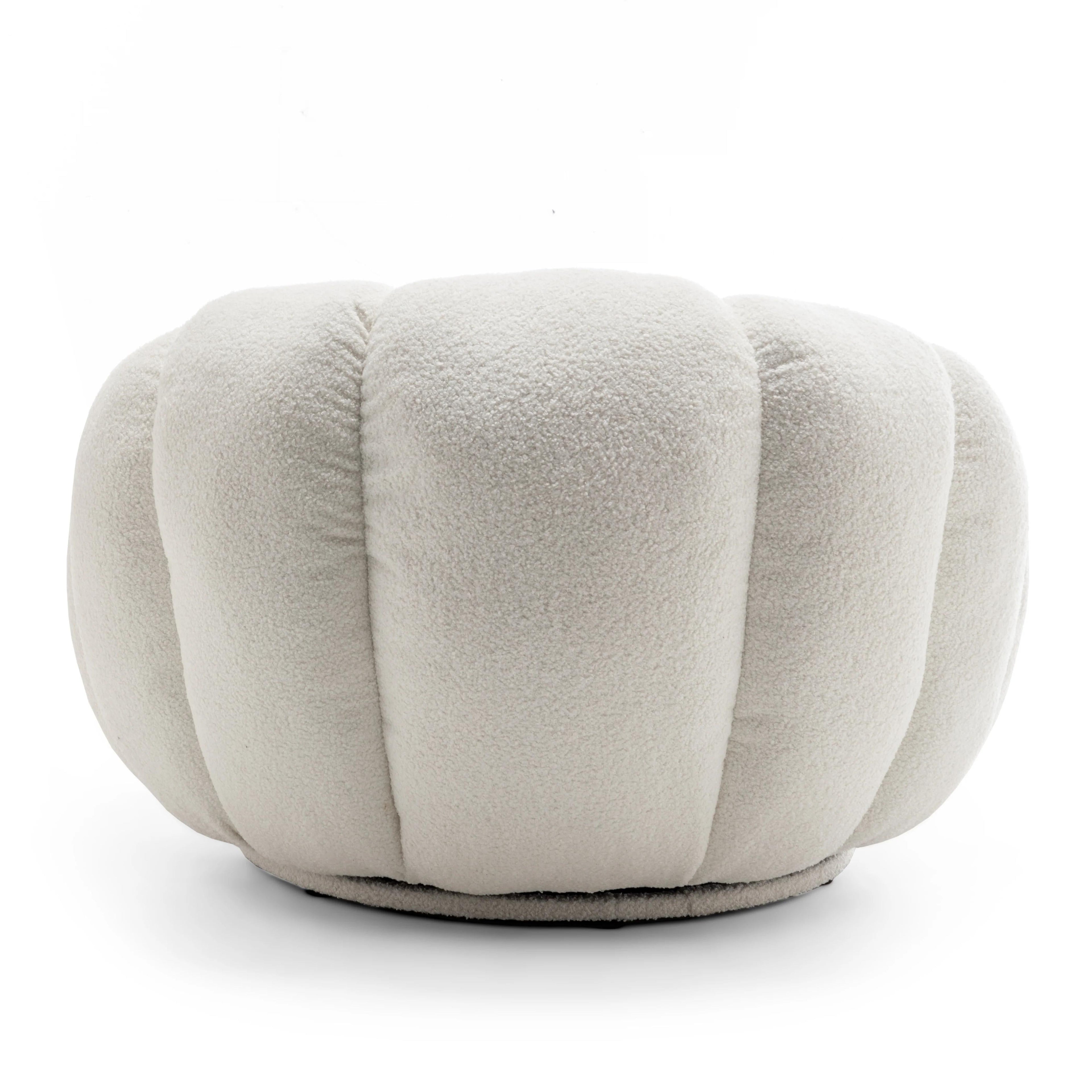 Teddy Boucle Fabric White 1 Seater Swivel Sofa with Footstool MIRIELLE House Of Avana