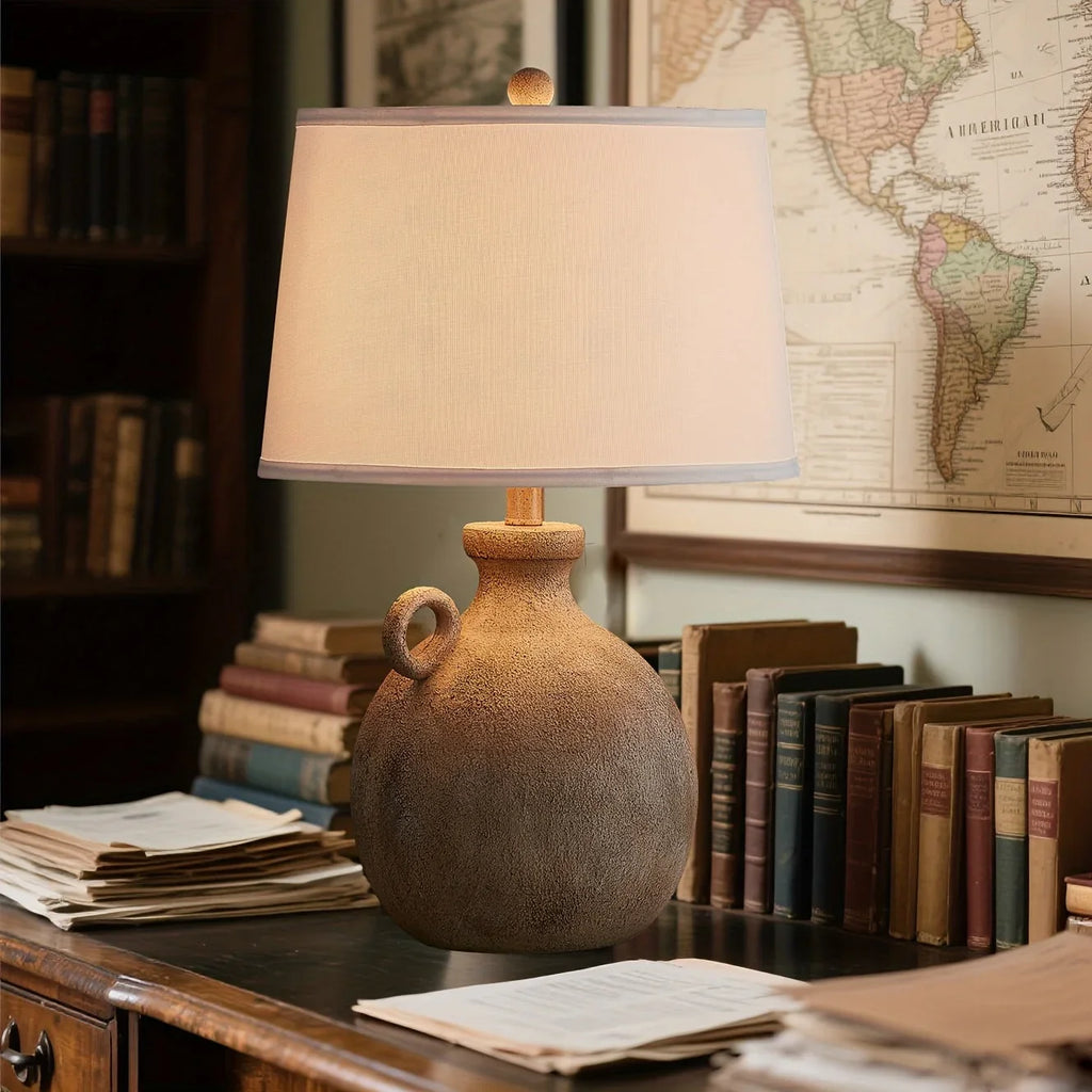 24" Farmhouse Table Lamp For Bedroom With USB Charging Port, 3-Way Dimmable Rustic Single Lamp, Resin Bedside Lamp With White Shade For Study, Living Room House Of Avana