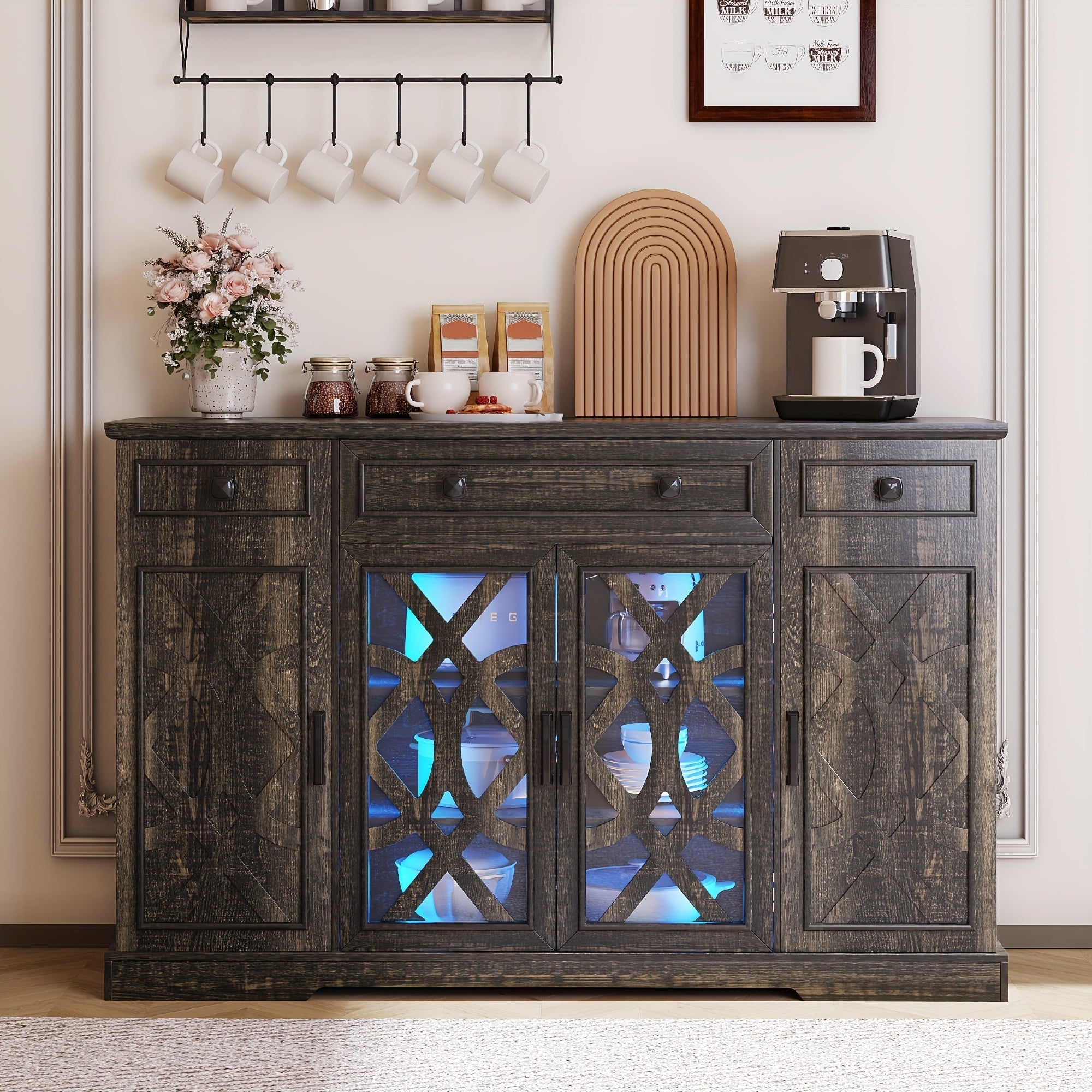 Farmhouse Buffet Cabinet with Storage & Light House Of Avana