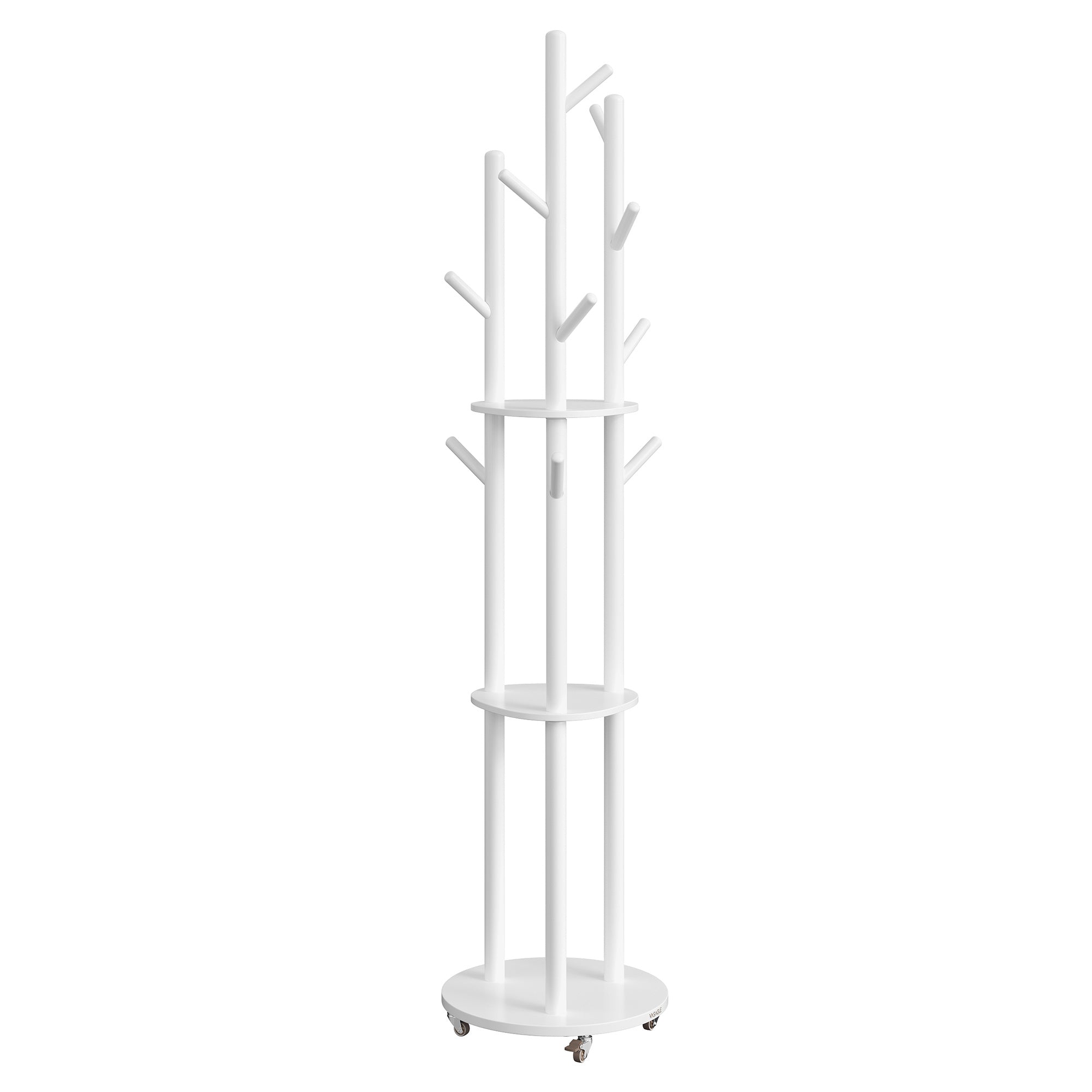 Freestanding Coat Rack Stand, Coat Tree with 11 Hooks, 3 Shelves, 4 Removable Wheels, for Hallway, Bedroom, Living Room House Of Avana