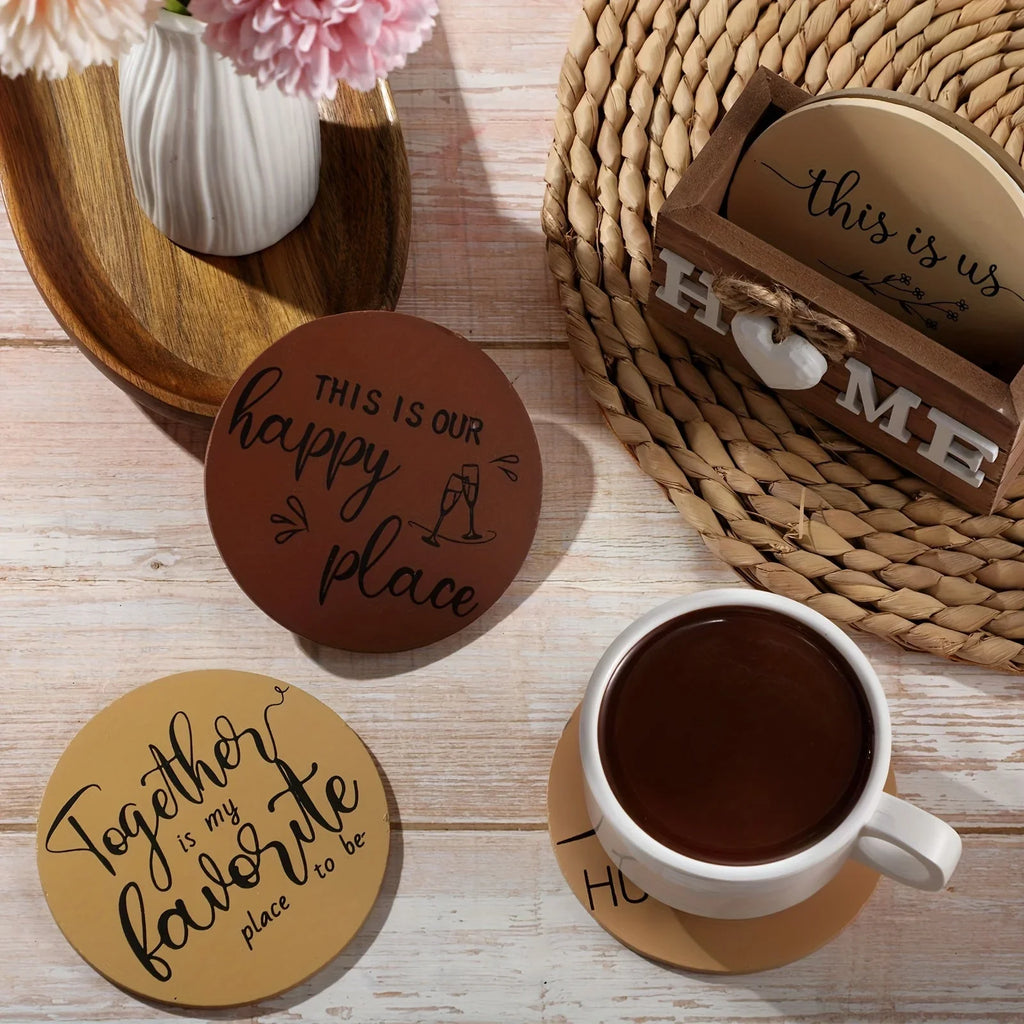 6pc Wooden Heart Coasters with Holder - House Of Avana