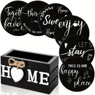 6pc Black Wooden Heart Coasters with Holder Black Coasters House Of Avana