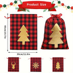 6pcs Christmas Gift Bags with Drawstring - Red & Checkered Deer & Snowflake Design, Medium Party Favor Bags with Golden Drawstring Closure, Reusable Polyester Blend For Xmas Presents, Santa Sacks, Festive Wrapping Sacks, Holi House Of Avana