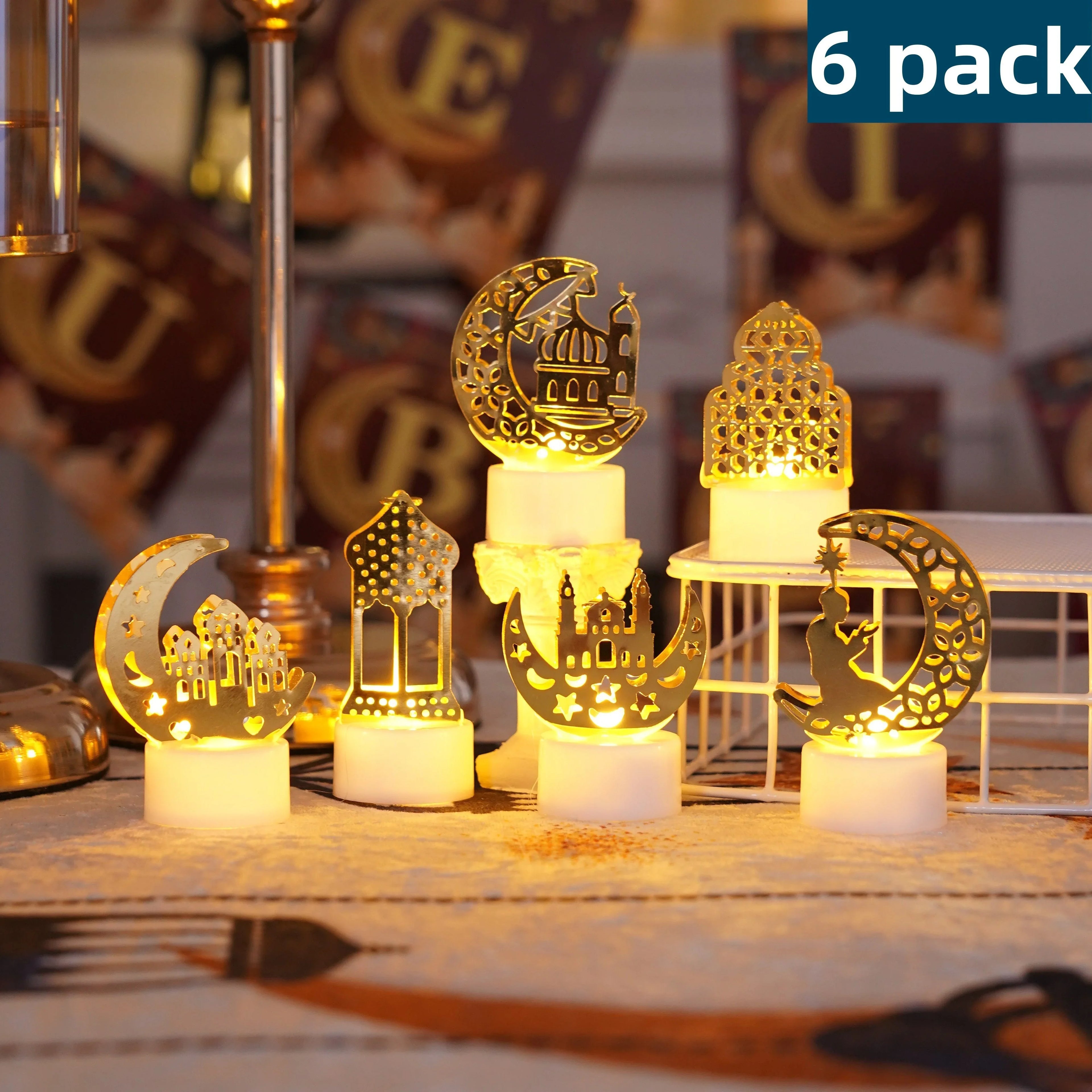 6pack Ramadan Decorations Lights, Eid Decorations, Ramadan Eid Lights, Decorative Table Lights, Ramadan LED Lights, Suitable for Ramadan Outdoor Home Mubarak Eid Decorations, Holiday Decorations, Festive Lighting, Ambient Lig House Of Avana
