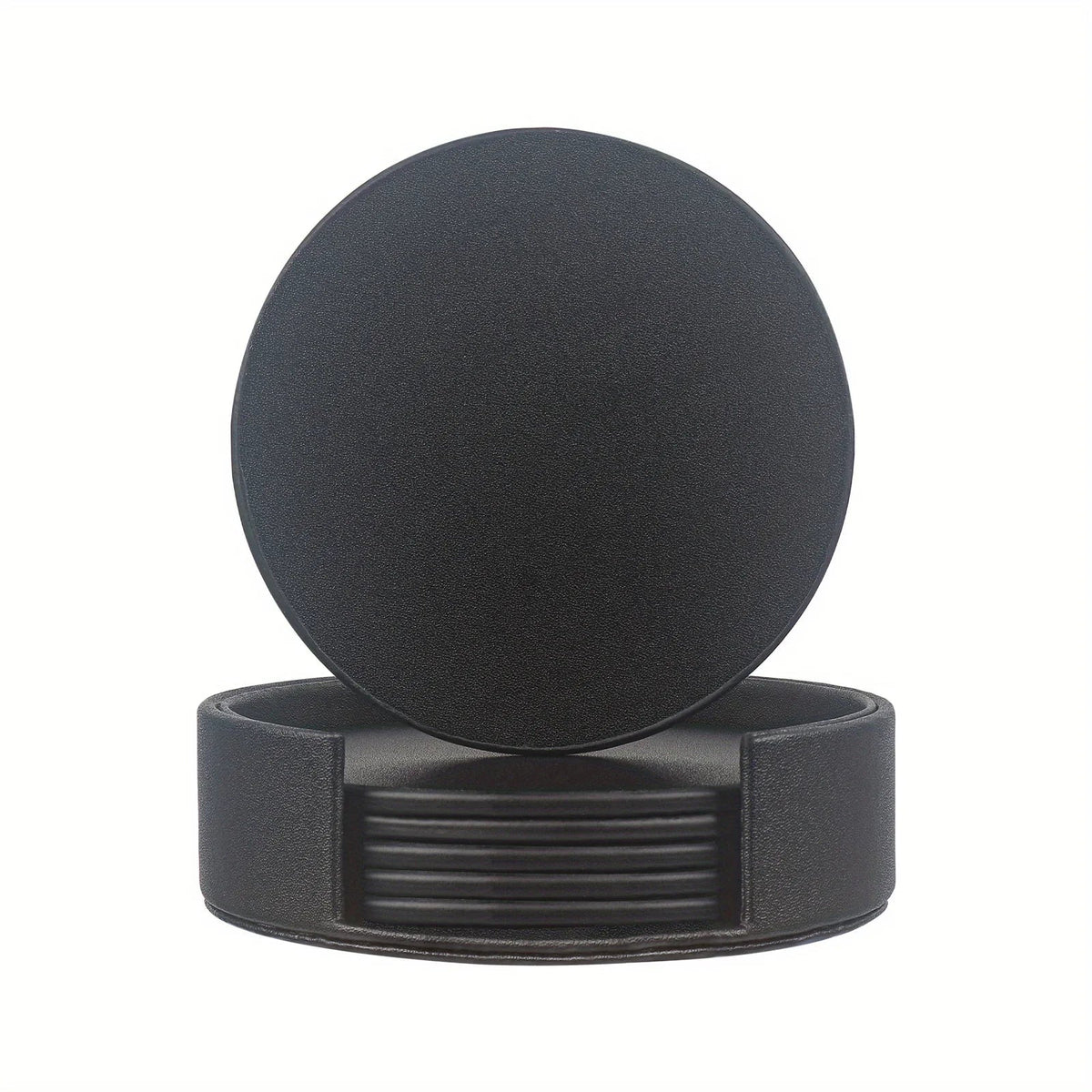S Waiyifon Premium Faux Leather Drink Coasters with Holder - Elegant Black, Round Cup Mats for Tabletop... - House Of Avana [[SKU:HOA-TBL-401]]