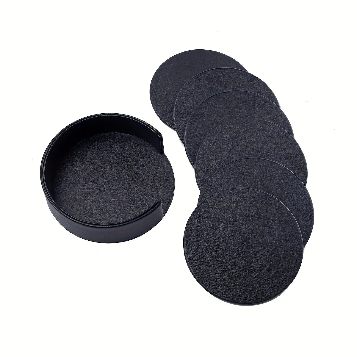 S Waiyifon Premium Faux Leather Drink Coasters with Holder - Elegant Black, Round Cup Mats for Tabletop... - House Of Avana [[SKU:HOA-TBL-401]]