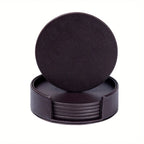 S Waiyifon Premium Faux Leather Drink Coasters with Holder - Elegant Black, Round Cup Mats for Tabletop... - House Of Avana [[SKU:HOA-TBL-401]]