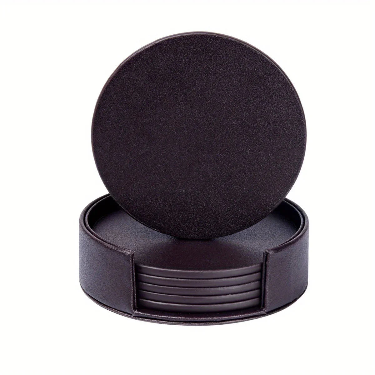 S Waiyifon Premium Faux Leather Drink Coasters with Holder - Elegant Black, Round Cup Mats for Tabletop... - House Of Avana [[SKU:HOA-TBL-401]]