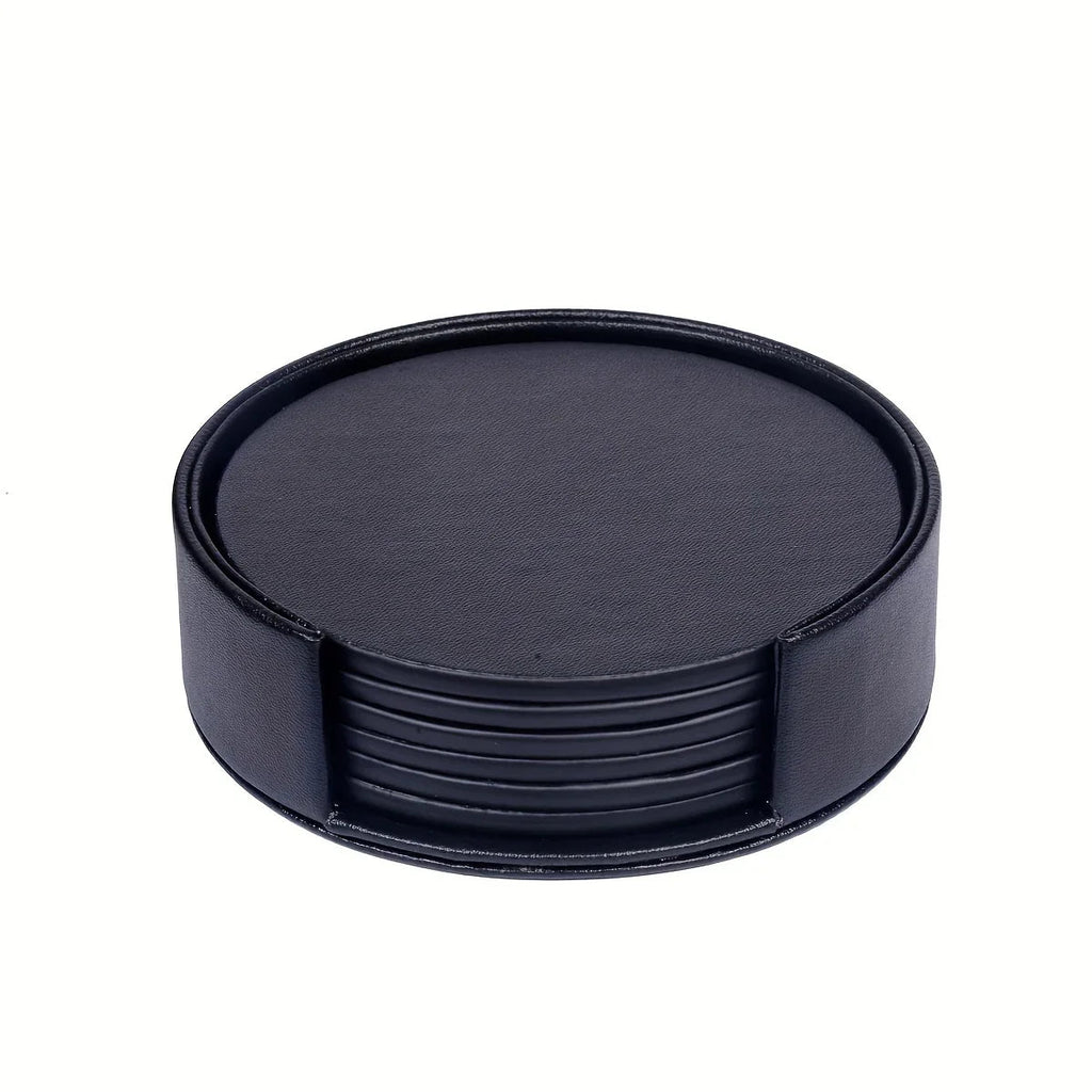 S Waiyifon Premium Faux Leather Drink Coasters with Holder - Elegant Black, Round Cup Mats for Tabletop... - House Of Avana [[SKU:HOA-TBL-401]]