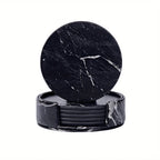 S Waiyifon Premium Faux Leather Drink Coasters with Holder - Elegant Black, Round Cup Mats for Tabletop... - House Of Avana [[SKU:HOA-TBL-401]]