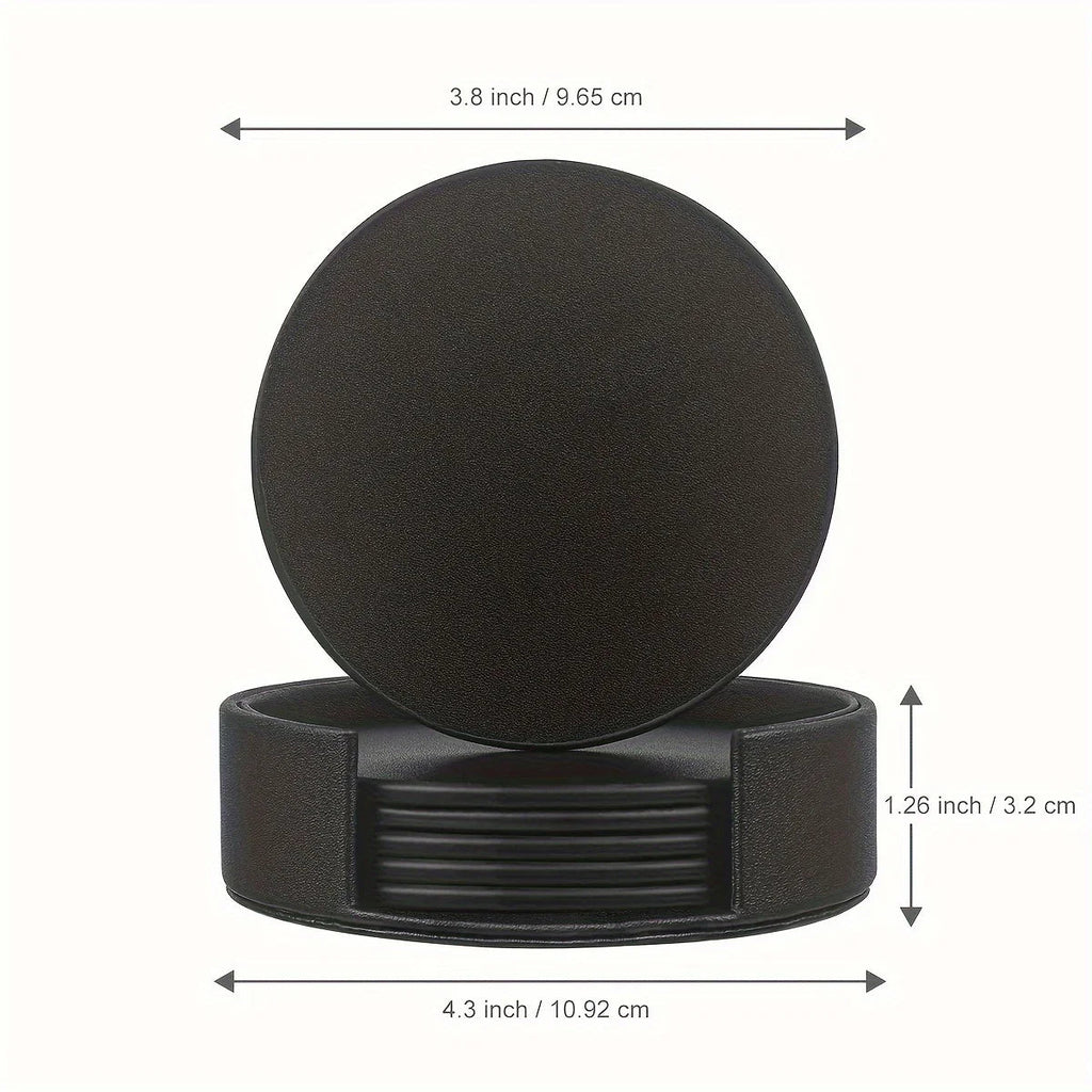 S Waiyifon Premium Faux Leather Drink Coasters with Holder - Elegant Black, Round Cup Mats for Tabletop... - House Of Avana [[SKU:HOA-TBL-401]]