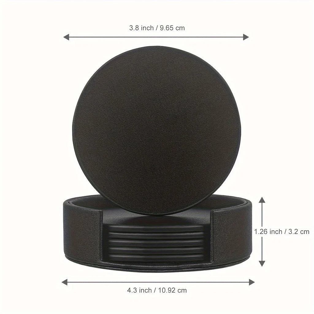 S Waiyifon Premium Faux Leather Drink Coasters with Holder - Elegant Black, Round Cup Mats for Tabletop... - House Of Avana