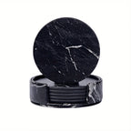 S Waiyifon Premium Faux Leather Drink Coasters with Holder - Elegant Black, Round Cup Mats for Tabletop... - House Of Avana