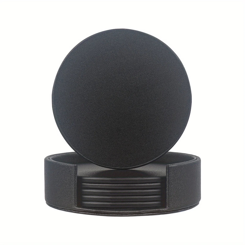 S Waiyifon Premium Faux Leather Drink Coasters with Holder - Elegant Black, Round Cup Mats for Tabletop... - House Of Avana