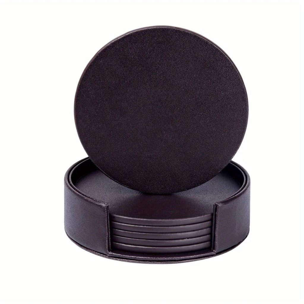 S Waiyifon Premium Faux Leather Drink Coasters with Holder - Elegant Black, Round Cup Mats for Tabletop... - House Of Avana