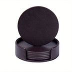 S Waiyifon Premium Faux Leather Drink Coasters with Holder - Elegant Black, Round Cup Mats for Tabletop... - House Of Avana