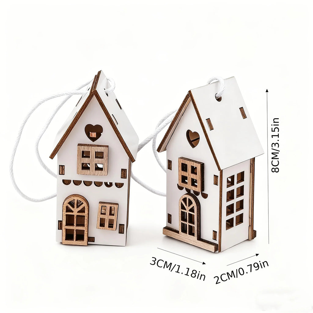 6pcs Wooden Brown & White 3D Hanging House Ornaments with Windows - Festive Christmas Tree Decorations, Perfect for Wedding, Valentine'S Day, Thanksgiving House Of Avana