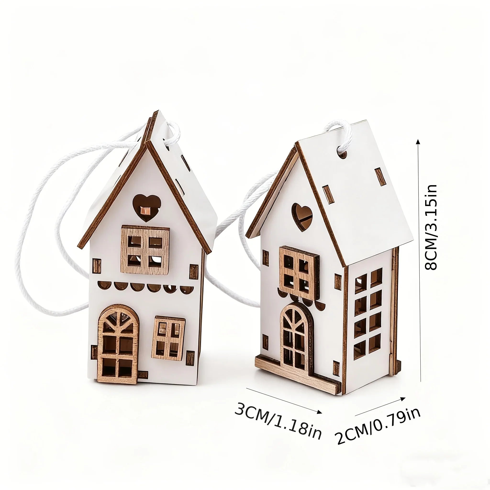 6pcs Wooden Brown & White 3D Hanging House Ornaments with Windows - Festive Christmas Tree Decorations, Perfect for Wedding, Valentine'S Day, Thanksgiving House Of Avana