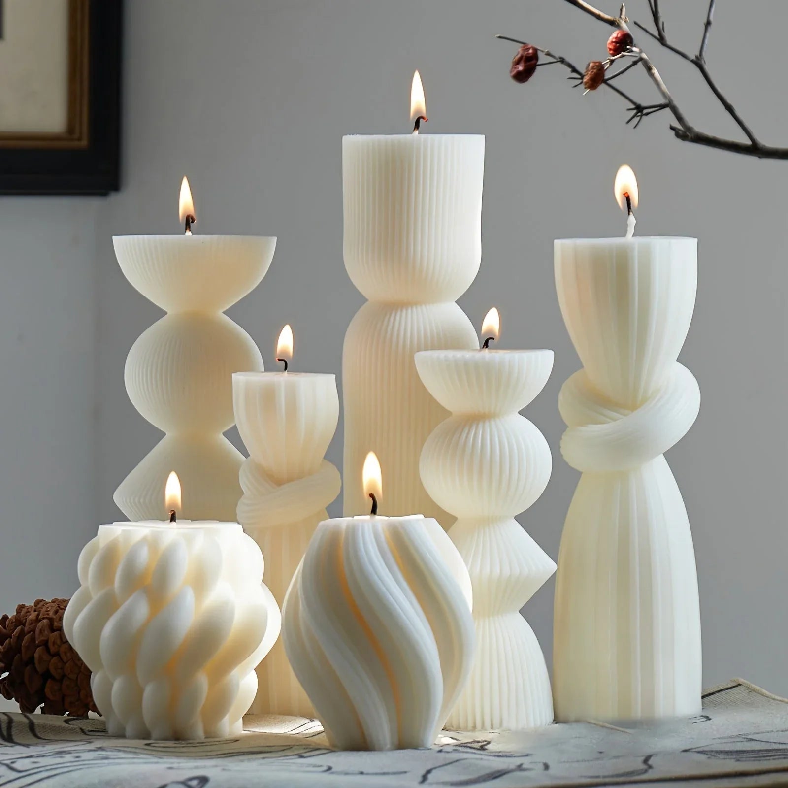 7-Pack Large Ribbed Pillar Candles - Soy Wax Handmade Home Decor Candles For Housewarming Gift, Shelf Decor, Wedding, Dining Table Centerpiece House Of Avana