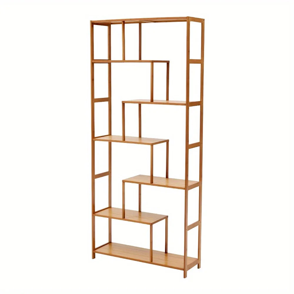 7-Tier S-Shaped Cube Bookcase - Natural Wood Floor Standing Storage Shelf with Open Wide Shelves for Books, Plants, Decor, and Essentials - Minimalist Organizer for Living Room, Office, or Balcony, Book Shelf House Of Avana