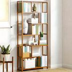 7-Tier S-Shaped Cube Bookcase - Natural Wood Floor Standing Storage Shelf with Open Wide Shelves for Books, Plants, Decor, and Essentials - Minimalist Organizer for Living Room, Office, or Balcony, Book Shelf House Of Avana