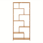 7-Tier S-Shaped Cube Bookcase - Natural Wood Floor Standing Storage Shelf with Open Wide Shelves for Books, Plants, Decor, and Essentials - Minimalist Organizer for Living Room, Office, or Balcony, Book Shelf House Of Avana